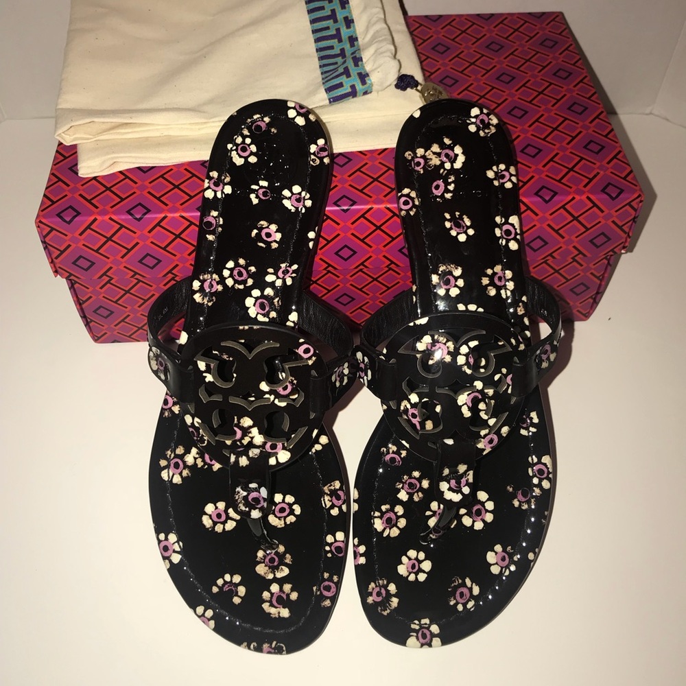 Brand New Tory Burch Miller Black Floral Sandal